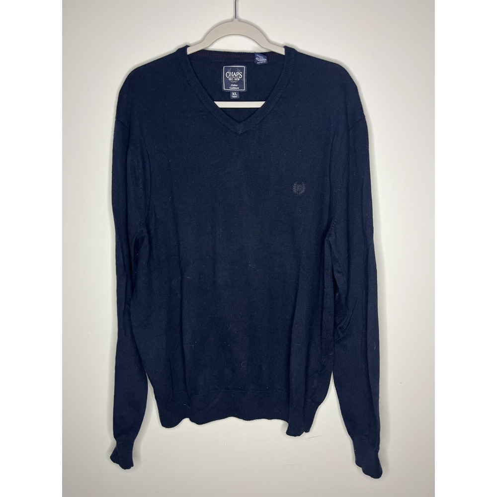 Chaps Navy Cotton Cashmere Pullover Sweater Mens XL V-Neck